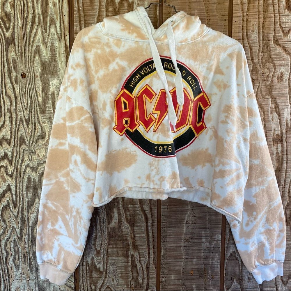 AC/DC Women's Beige Tie-Dye Cropped Hoodie